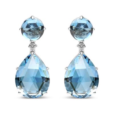 Haus Of Brilliance 18K White Gold 1/5 Cttw Diamond With Round London Blue Topaz And 20 X 15Mm Pear Cut Sky Blue Topaz Gemstone Dangle Earring (G-H
