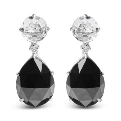 Haus Of Brilliance 18K White Gold 1/5 Cttw Diamond With Round White Topaz And 20X15Mm Pear Cut Black Onyx Gemstone Dangle Earring (G-H Color, Si1-Si2
