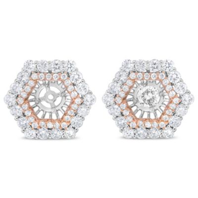 Haus Of Brilliance 14K Rose And White Gold 1 7/8 Cttw Round Diamond Double Halo Earring Jacket For 6Mm Round Studs (G-H Color, Vs2-Si1 Clarity)