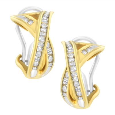 Haus Of Brilliance 14K Yellow And White Gold 1/2 Tdw ""x"" Shape Cross Over Diamond Hoop Earrings (I-J, I2-I3)