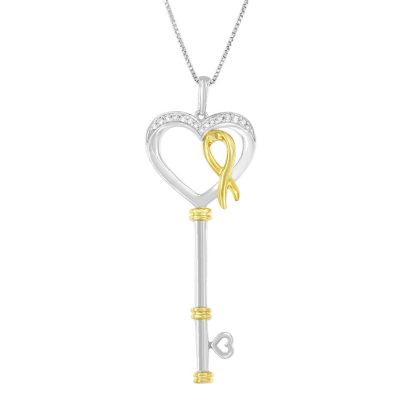 Haus Of Brilliance 10K Two-Tone Gold-Plated Sterling Silver 1/10 Ct Tdw Round Cut Diamond Key To My Heart Pendant Necklace (H-I, I1-I2)