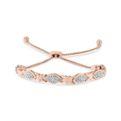 Haus Of Brilliance 14K Rose Gold Plated .925 Sterling Silver Diamond Accent Alternating Marquise Shape And Heart Links Bolo Bracelet (I-J Color, I3