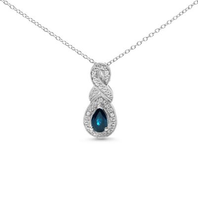 Haus Of Brilliance Women's .925 Sterling Silver Pear Sapphire And Diamond Accent Infinity Drop Pendant Necklace