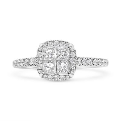 Haus Of Brilliance Women's 14K White Gold 1.00 Carat Princess Diamond Composite Cushion Shaped Engagement Ring