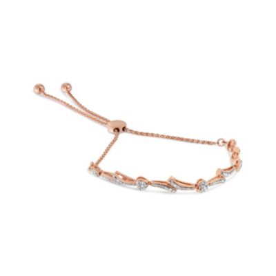 Haus Of Brilliance Women's 14K Rose Gold Plated .925 Sterling Silver Diamond Accent Heart And Wave Link Bolo Bracelet