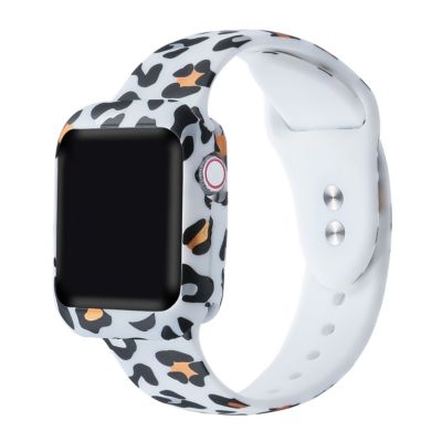 Posh Tech Women's White Cheetah Silicone Sport Band & Matching Bumper For Apple Watch Se & Series 7/6/5/4/3/2/1 - Size 42Mm/44Mm/45Mm
