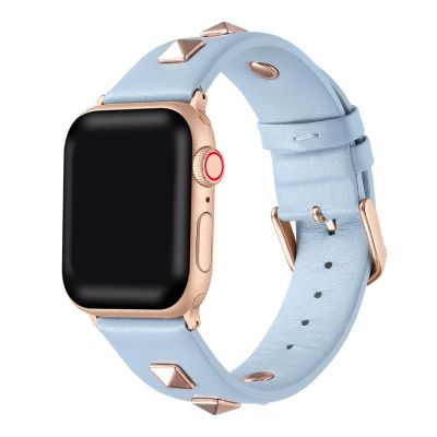 Posh Tech Women's Rebel Light Blue Leather Band With Studs For Apple Watch Se & Series 7/6/5/4/3/2/1 - Size 38Mm/40Mm/41Mm