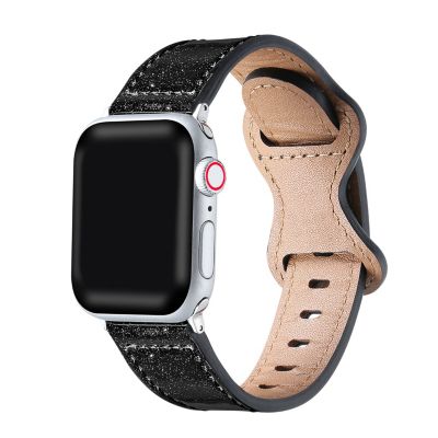 Posh Tech Women's Callie Black Glitter Leather Band For Apple Watch Se & Series 7/6/5/4/3/2/1 - Size 42Mm/44Mm/45Mm