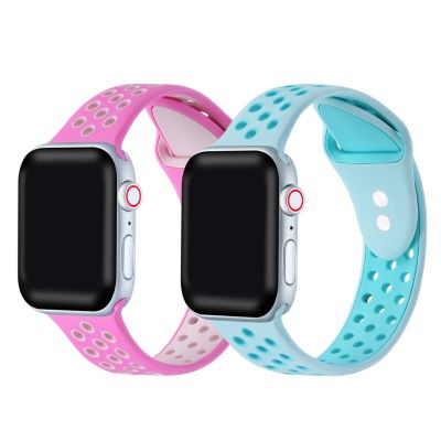 Posh Tech Women's 2-Pack Mint & Pink Silicone Breathable Sport Bands For Apple Watch Se & Series 7/6/5/4/3/2/1 - Size 42Mm/44Mm/45Mm