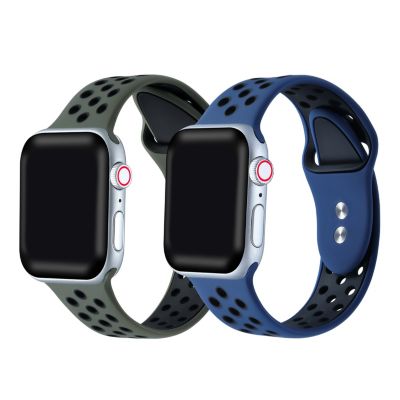 Posh Tech 2-Pack Olive Green & Midnight Silicone Breathable Sport Bands For Apple Watch Se & Series 7/6/5/4/3/2/1 - Size 38Mm/40Mm/41Mm