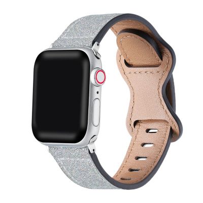 Posh Tech Women's Callie Silver Glitter Leather Band For Apple Watch Se & Series 7/6/5/4/3/2/1 - Size 38Mm/40Mm/41Mm
