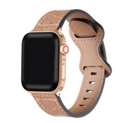 Posh Tech Women's Callie Rose Gold Glitter Leather Band For Apple Watch Se & Series 7/6/5/4/3/2/1 - Size 38Mm/40Mm/41Mm