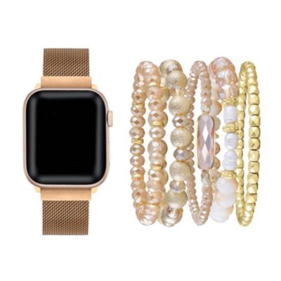 Posh Tech Rose Gold Stainless Steel Replacement Band & Bracelet Bundle For Apple Watch Se & Series 7/6/5/4/3/2/1 - Size 38Mm/40Mm/41Mm