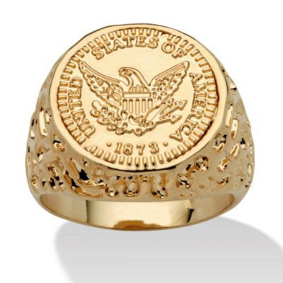 Palmbeach Jewelry Men's Gold-Plated American Eagle Coin Replica Nugget-Style Ring