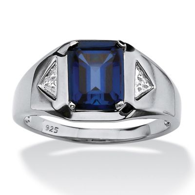 Palmbeach Jewelry Men's 2.75 Tcw Sapphire Ring In Platinum Over .925 Sterling Silver