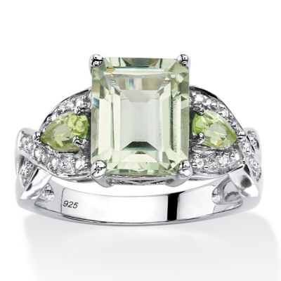 Palmbeach Jewelry 3.40 Tcw Genuine Green Amethyst Ring In Platinum Over .925 Sterling Silver