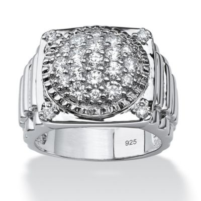 Palmbeach Jewelry Men's 1.63 Tcw Round Cubic Zirconia Ring In Platinum Over .925 Sterling Silver