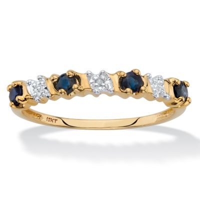 Palmbeach Jewelry .32 Cttw. Round Genuine Sapphire Diamond Accent Solid 10K Yellow Gold Ring