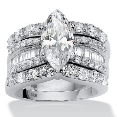 Palmbeach Jewelry 3 Piece 4.55 Tcw Cz Bridal Ring Set In Platinum Over Sterling Silver
