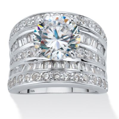 Palmbeach Jewelry 7.14 Tcw Cz Multi-Row Engagement Ring In Platinum Over .925 Sterling Silver