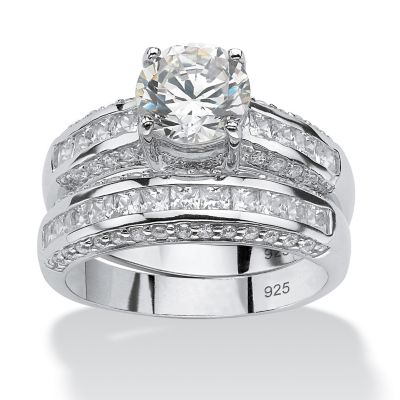 Palmbeach Jewelry 3.19 Tcw Cz Bridal Ring 2 Piece Set In Platinum Over .925 Sterling Silver