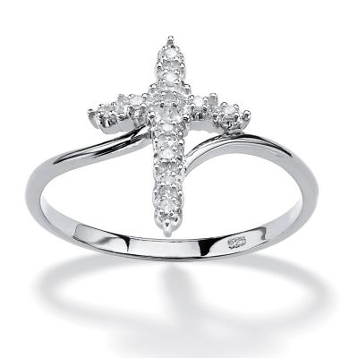 Palmbeach Jewelry Platinum Over Sterling Silver Diamond Accent Cross Ring