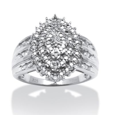 Palmbeach Jewelry 1/3 Tcw Round Diamond Cluster Ring In Platinum Over .925 Sterling Silver