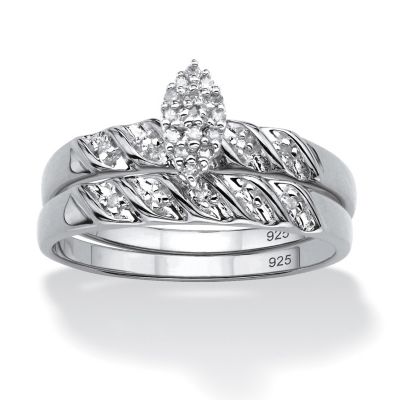 Palmbeach Jewelry 1/10 Tcw Diamond Two-Piece Bridal Set In Platinum Over .925 Sterling Silver