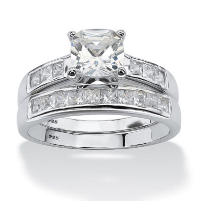 Palmbeach Jewelry 1.94 Tcw Cz Bridal 2-Pieceset In Platinum Over .925 Sterling Silver
