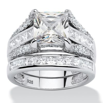 Palmbeach Jewelry 3.14 Tcw Princess-Cut Cubic Zirconia Ring In Platinum Over .925 Sterling Silver