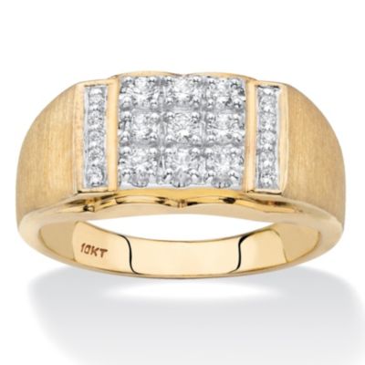 Palmbeach Jewelry Men's 1/2 Cttw. Round Solid 10K Yellow Gold Diamond Brushed Matte Grid Ring