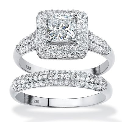 Palmbeach Jewelry 2 Piece 1.47 Tcw Cz Halo Bridal Ring Set In Platinum Over .925 Sterling Silver
