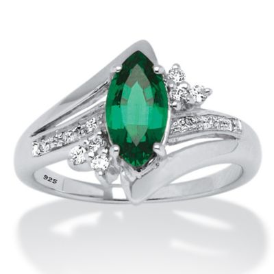 Palmbeach Jewelry 1.52 Tcw Marquise-Cut Emerald Ring In Platinum Over .925 Sterling Silver