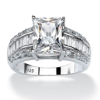 Palmbeach Jewelry 4.94 Tcw Emerald-Cut Cubic Zirconia Ring In Platinum Over .925 Sterling Silver
