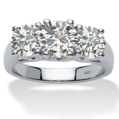 Palmbeach Jewelry 4.25 Tcw Cz 3-Stone Anniversary Ring In Platinum Over .925 Sterling Silver