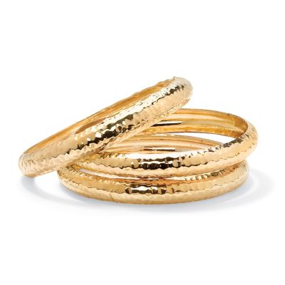 Palmbeach Jewelry Yellow Gold Tone Hammered 3-Piece Bangle Bracelet Set 8.5