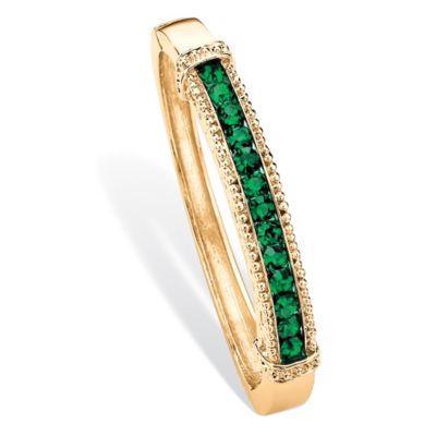 Palmbeach Jewelry 3.24 Cttw. Round Pave Simulated Emerald Goldtone Bangle Bracelet 8