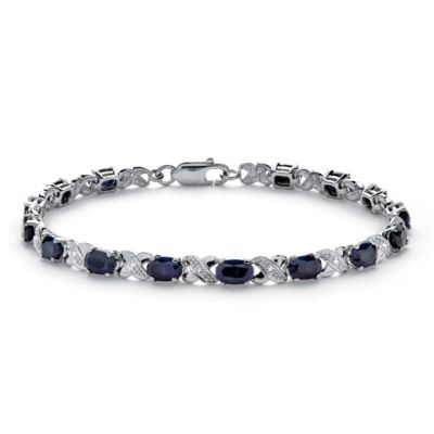 Palmbeach Jewelry 8.44 Tcw Genuine Midnight Blue Sapphire Platinum Over Silver ""x & O"" Bracelet
