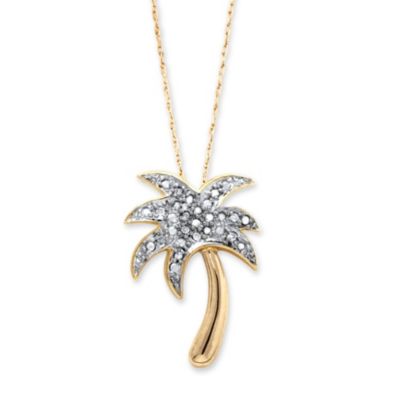 Palm Beach Jewelry Diamond Accent Palm Tree Pendant Necklace In 14K Gold-Plated Sterling Silver