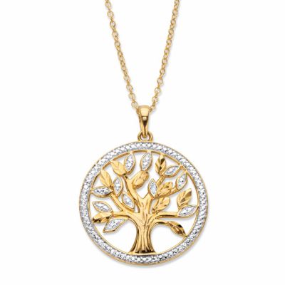 Palm Beach Jewelry Diamond Accent Two-Tone Gold-Plated Silver Tree Of Life Pendant Necklace 18