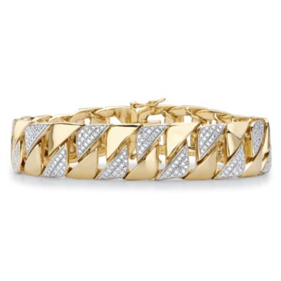 Palmbeach Jewelry Men's Diamond Accent 18K Gold-Plated Two-Tone Interlocking-Link Bracelet 8.5