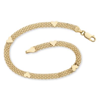 Palmbeach Jewelry Solid 10K Yellow Gold Bismark-Link Heart Bracelet 7.25