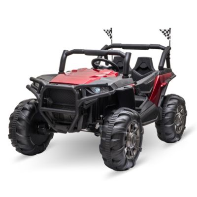 Aosom 12V 2 Seater Kids Ride On Car Electric Off Road Utv Truck Toy With Parental Remote Control And 4 Motors Camo Red