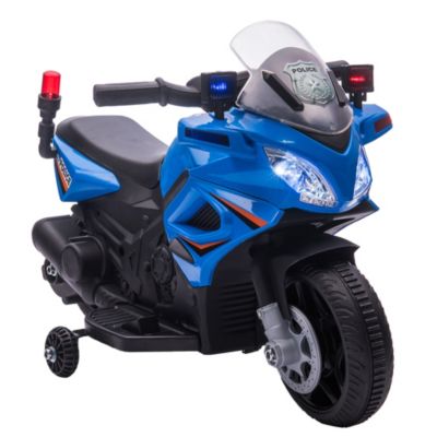 Aosom 6V Kids Motorcycle Police Electric Ride On Dirt Bike Off Road Street Bike Battery Powered Rechargeable Horn Headlights Training Wheels
