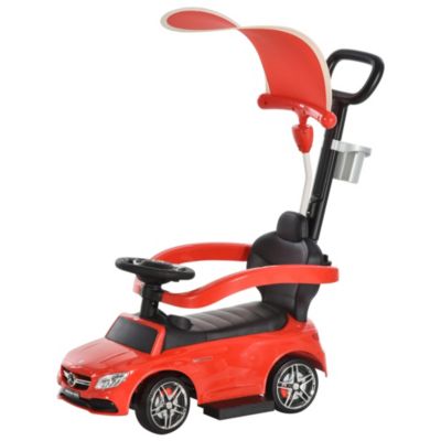 Aosom 3 In 1 Push Cars For Toddlers Ride On Push Car Stroller Sliding Walking Car With Sun Canopy Horn Sound Safety Bar Cup Holder Ride On Toy For 12