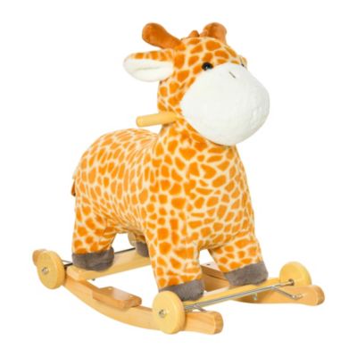 Qaba 2 In 1 Kids Plush Ride On Rocking Horse Toy Giraffe Shaped Plush Rocker With Realistic Sounds For Children 3 To 6 Years Yellow