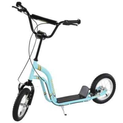 Aosom Youth Scooter Skirt Front And Rear Caliper Dual Brakes 12 Inch Inflatable Front Wheel Ride On Toy For Adult Age 5+ Blue