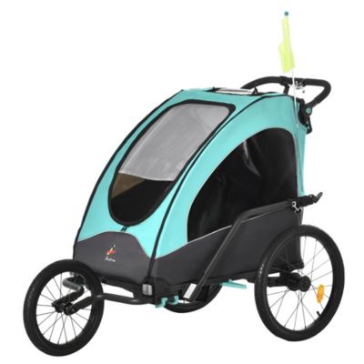 Aosom Child Bike Trailer 3 In1 Foldable Jogger Stroller Baby Stroller Transport Carrier With Shock Absorber System Rubber Tires Adjustable Handlebar