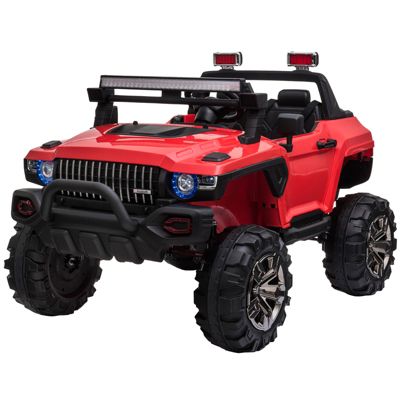 Aosom Kids Ride On Car 12V Rc 2 Seater Police Truck Electric Car For Kids With Full Led Lights Mp3 Parental Remote Control (Red)