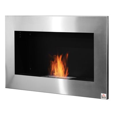 Homcom 35"" Contemporary Wall Mounted Ventless Indoor Bio Ethanol Fireplace Stainless Steel